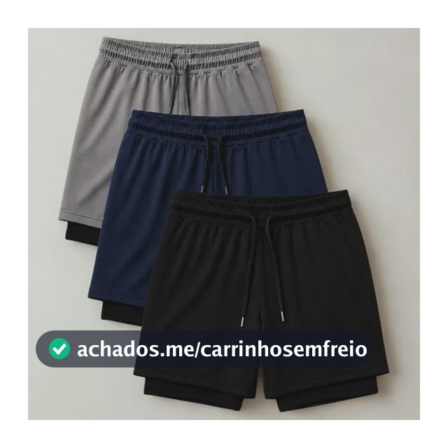 Kit 3 Shorts 2 Em 1 Duplo Academia Treino Corrida Bermuda