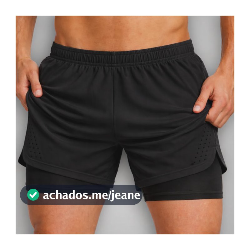 Bermuda Compressão Masculina 2em1 Forro Sem Costura Academia Preto Liso P
