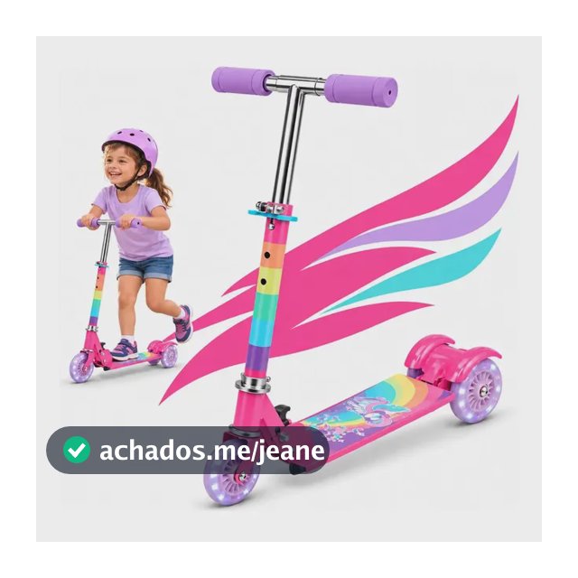 Patinete Infantil Menino Menina Dobravel 3 Rodas Com Luzes Led Com Ajuste Altura Kizumba Cor Rosa