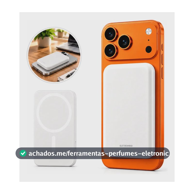 Power Bank Magnético 5000mah Magsafe Compatível iPhone Carregador Portátil Sem Fio Recarga Bateria Externa Indução Eletromind