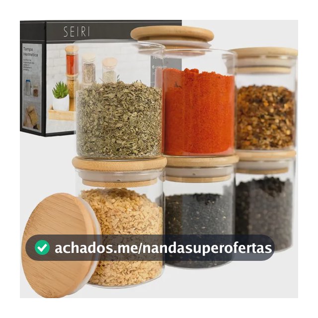 Kit 6 Potes Porta Temperos Vidro Borossilicato Hermético Tampa Bambu Organizador Cozinha 200 ml Seiri