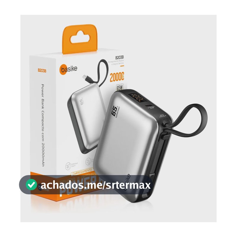 Power Bank Basike 20000mAh para Notebook e Celular com Cabo USB-C 65W