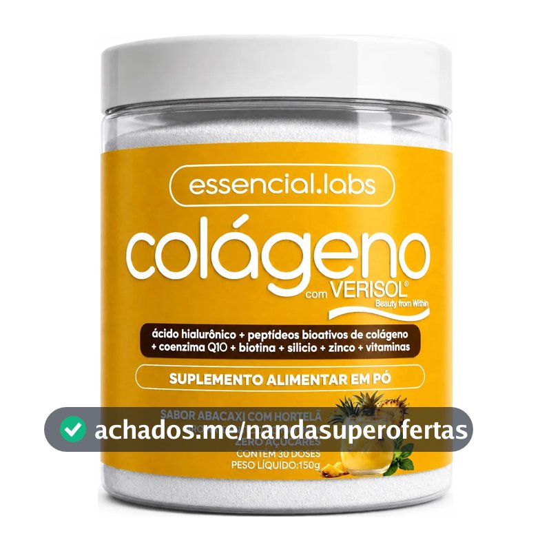 COLÁGENO VERISOL® - Fórmula Exclusiva com Ácido Hialurônico + Coenzima Q10 + Biotina + Silício + Zinco + Peptídeos Bioativos + Vitaminas - Sabor Abacaxi com Hortelã - 30 doses