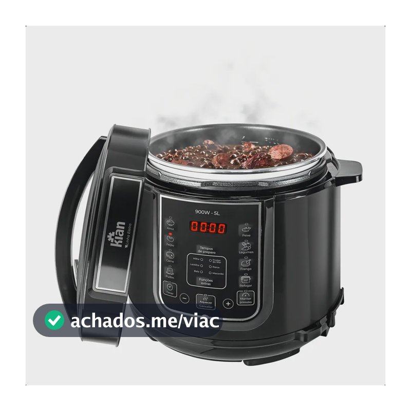 Panela de Pressão Elétrica 5 Litros Aço Inox Preto Multifuncional Kian Ppe 101