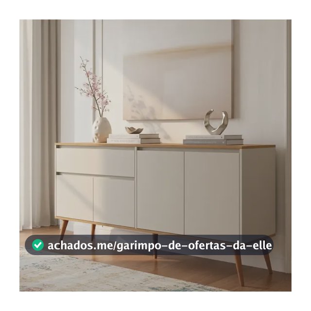 Aparador Ravi Buffet Moderno, Pés Palito, Estilo Escandinavo Cor Off White/nature