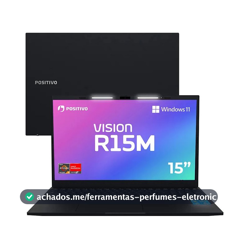 Notebook Positivo Vision R15M AMD Ryzen 3-7330U Windows 11 8GB RAM 256GB SSD Wi-Fi 6 Tela 15” Full HD IPS Antirreflexo - Minitela - Permite upgrade de memória RAM e SSD - Preto