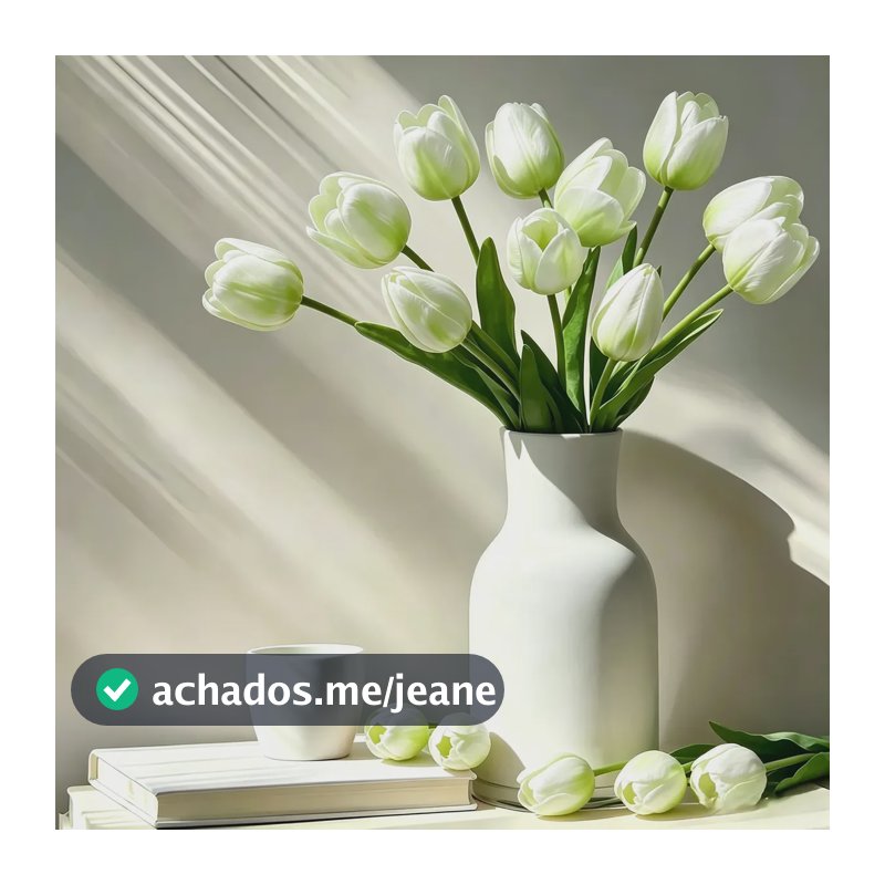 Buquê De 14 Tulipas Brancas Artificiais Premium Branco