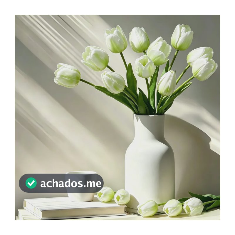 Buquê De 14 Tulipas Brancas Artificiais Premium Branco