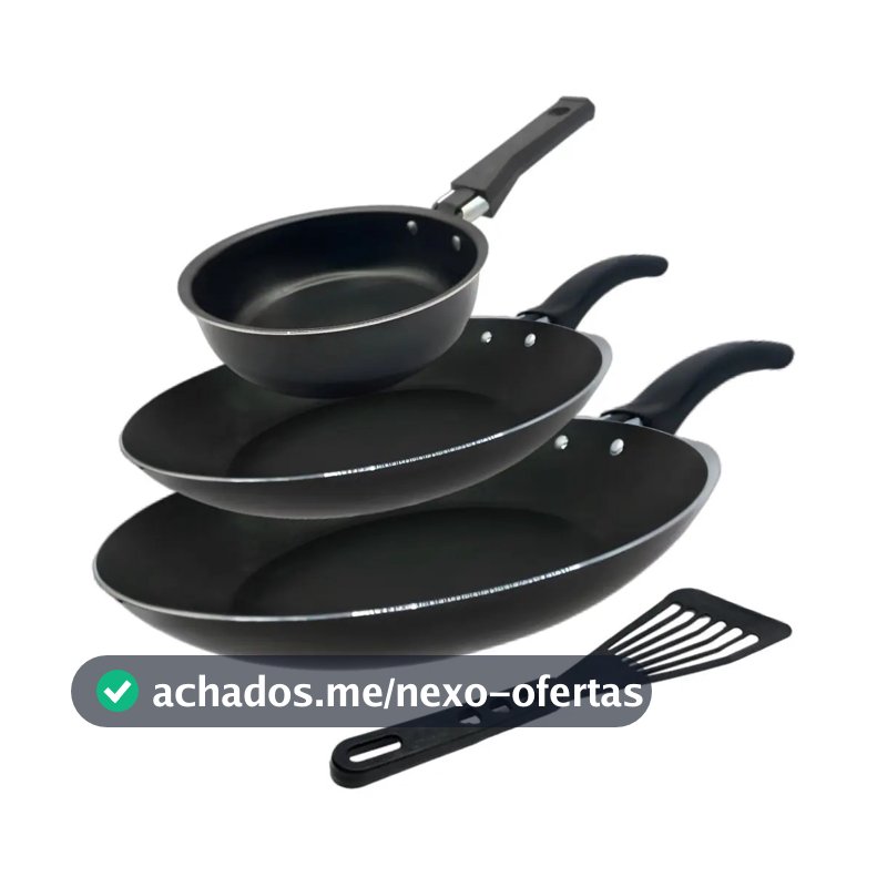 Conjunto De Frigideira 3 Pçs Antiaderente Techflon Nacional Cor Preto