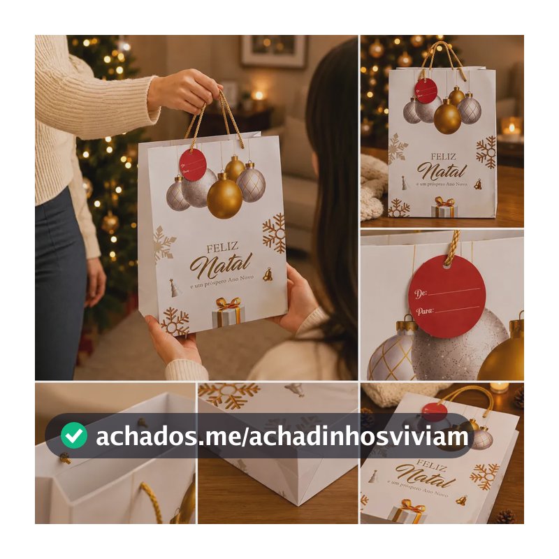 Sacola Presente Natal Bolas Douradas Resistente Presente Natal - Branco