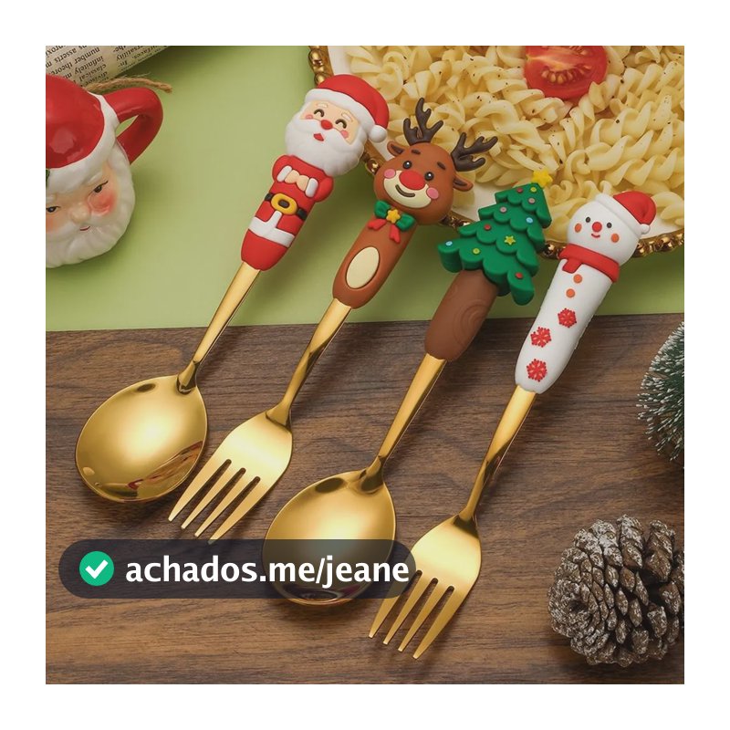 Jogo De Talheres Sobremesa Natal 4 Peças Dourado Dourado