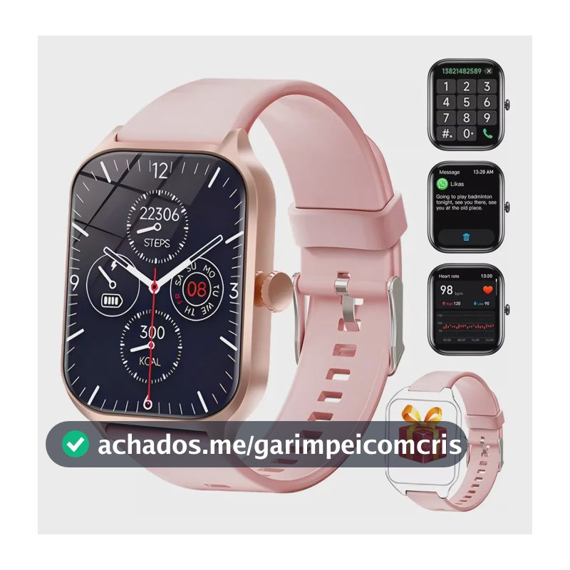 Smartwatch Aiyin GTS4 Rosa de 45mm, para Android e iOS, com Chamada Bluetooth e Tela de 2.01"