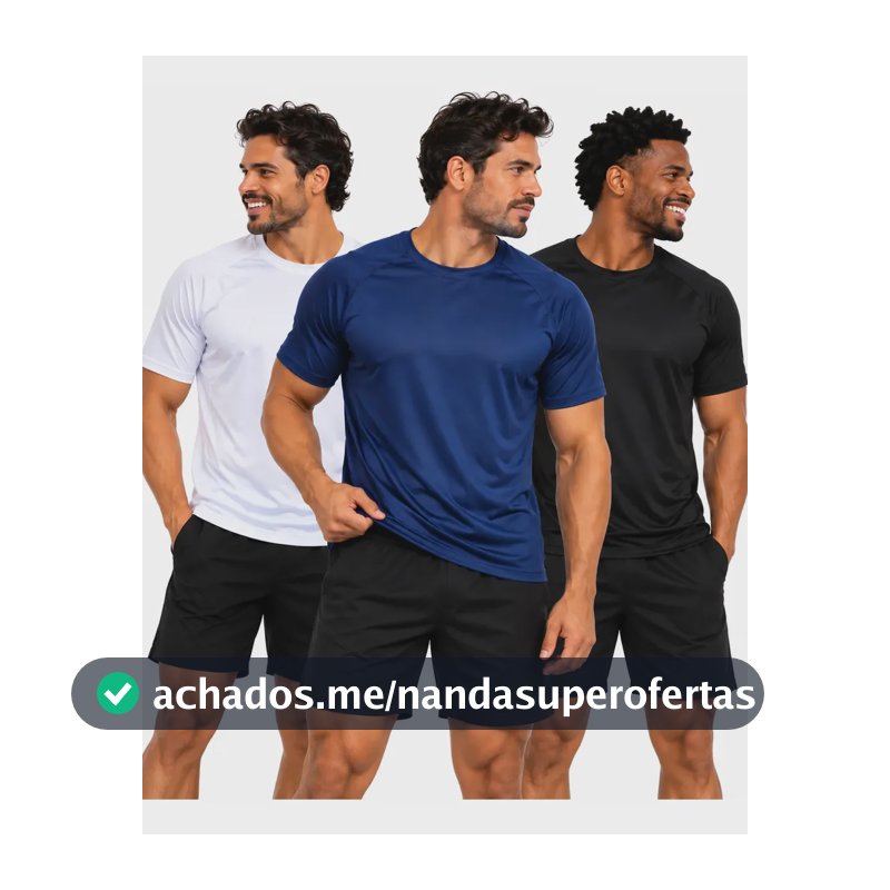 Kit 3 Camiseta Dry-fit Premium Masculina Academia Caminhada Preta Branca E Azul Lisa M 40-42