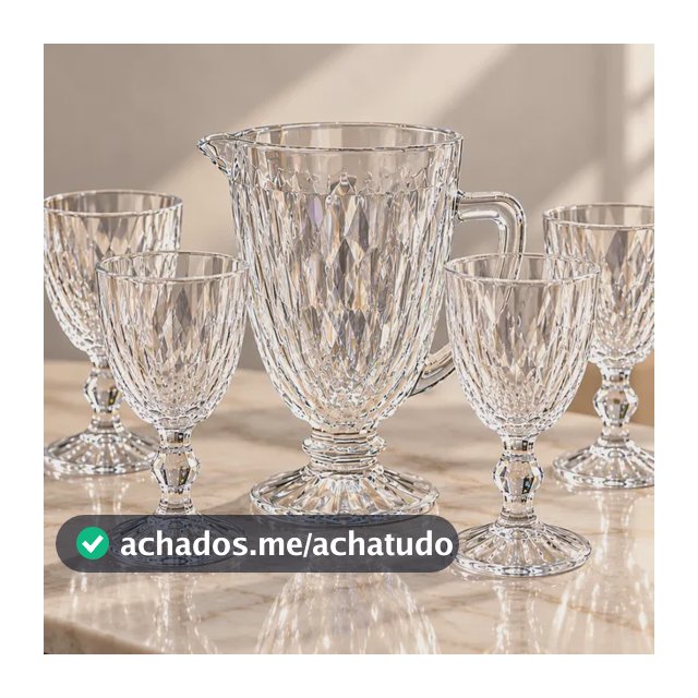 Jogo Taças Jarra Luxo Diamond Incolor 5 Peças Vinho Drinks Transparente