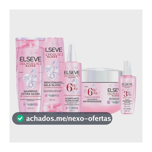 Kit Tratamento Capilar L'Oréal Paris Elseve Glycolic Gloss, Combate Porosidade, 5 Produtos para Brilho e Alinhamento
