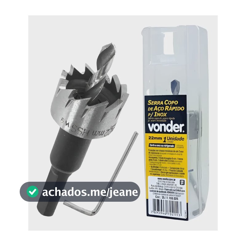 Serra Copo Aço Rapido 22mm Com Guia Para Inox E Metal Vonder
