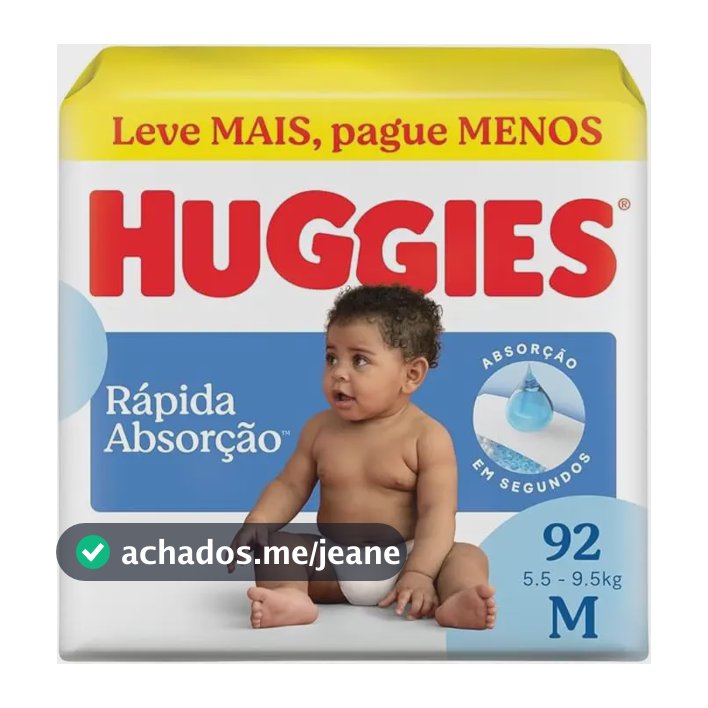Fralda Huggies Rápida Absorção M - 92 unidades