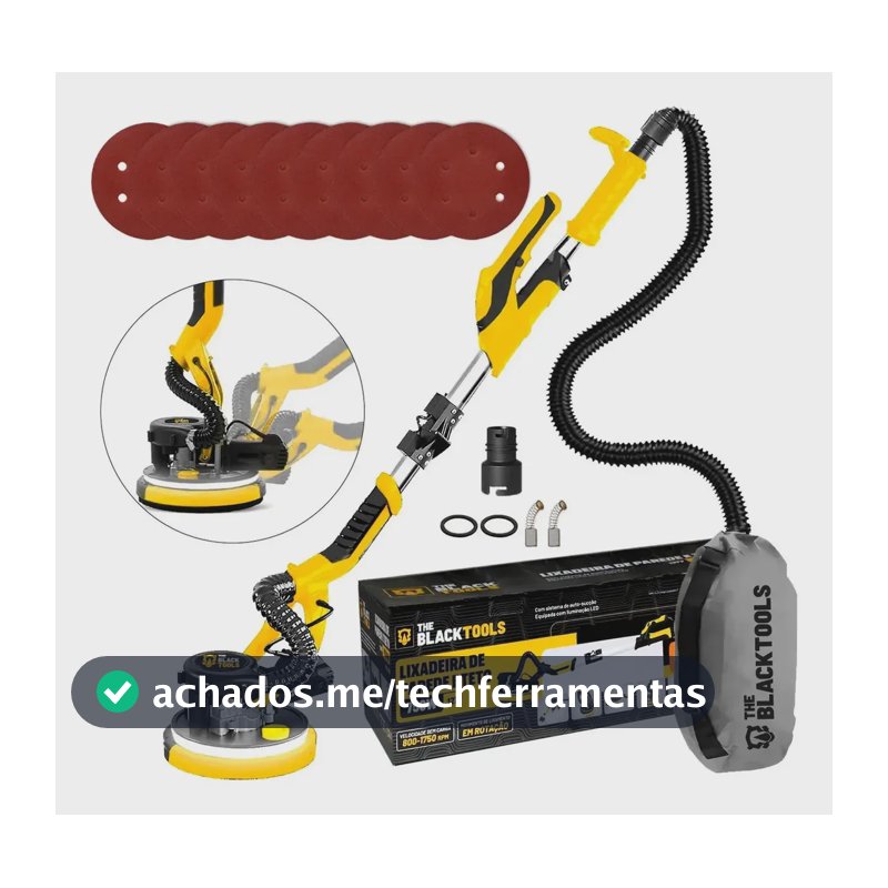 Lixadeira Teto E Parede Telescópica Profissional Com Led E Saco Coletor The Black Tools Btl750 750w