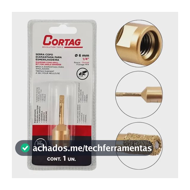 Broca Diamantada Serra Copo 8mm / 10mm Cortag - Lixadeira