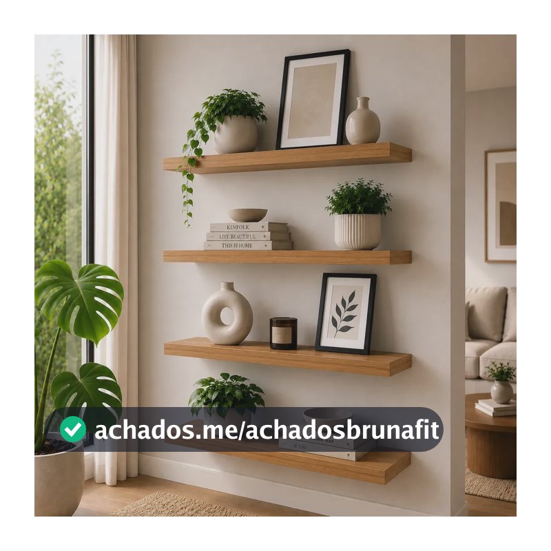 Kit 4 Prateleiras Flutuantes 60x10 Madeira Suporte Invisível Decorativa Freijó Nicho Organizador Livros Cozinha Quarto Banheiro
