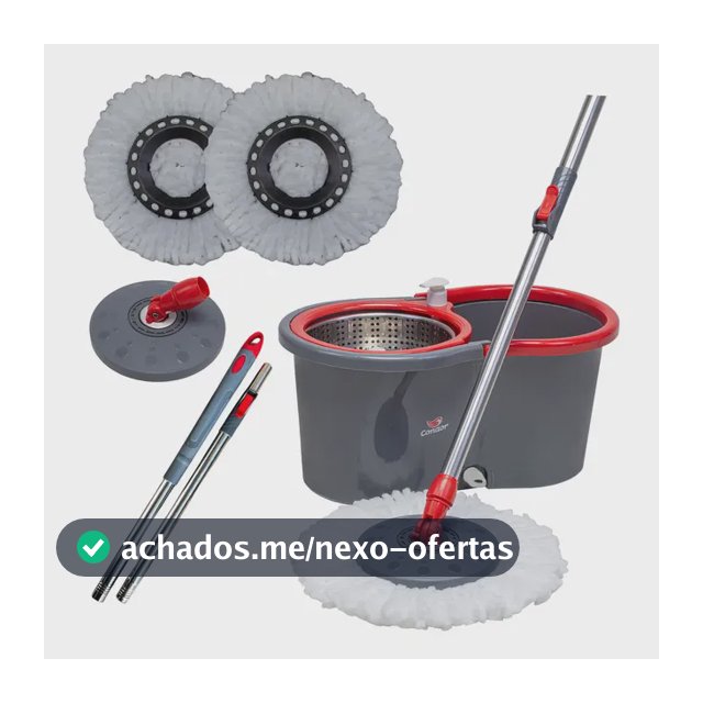 Mop Esfregão Giratório Condor Balde Inox 13 Litros + Refil Microfibra + Cabo Longo 1,4 Metros
