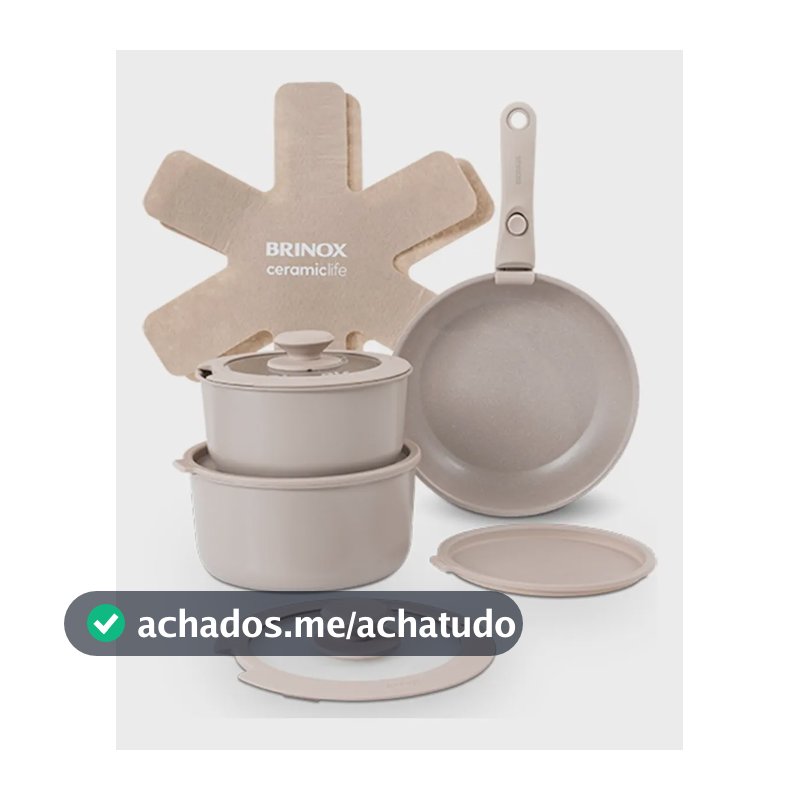 Jogo De Panelas Antiaderente Cerâmico 10 Peças Brinox Fit Cor Areia