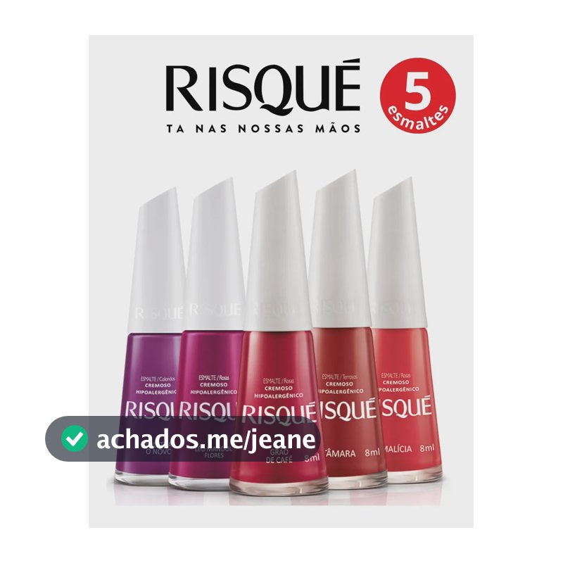 Kit 5 Cores Risqué Manicure Atacado Tons Roxo Vermelho 5 Cores (tons Roxo E Vermelho)