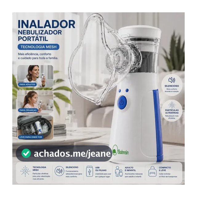 Nebulizador Inalador Ultrassônico Portátil Bahrein Mesh Bivolt Com USB