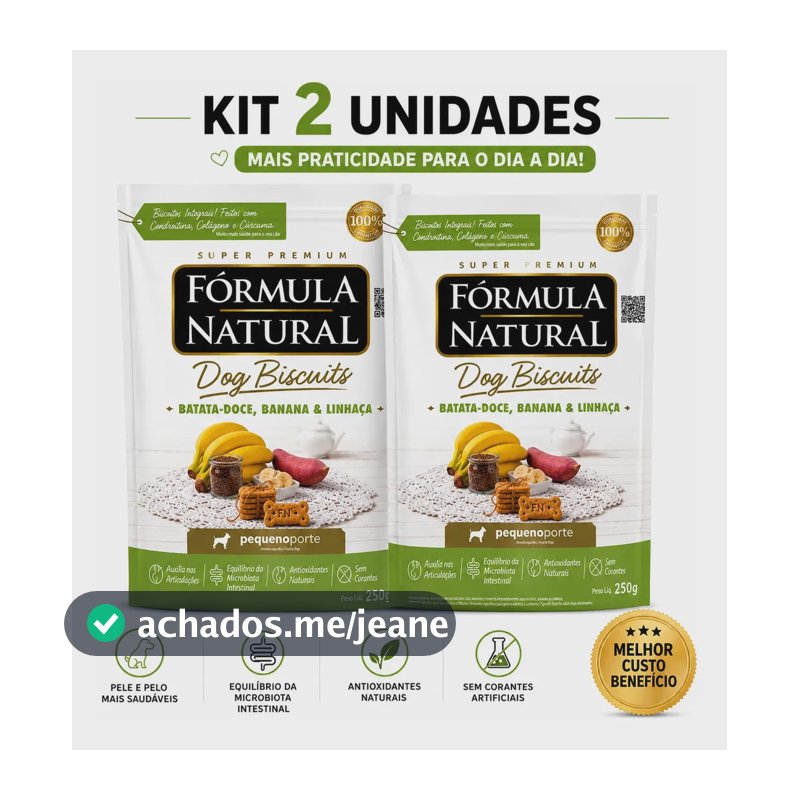 Kit 2 Biscoito Natural Cães Fórmula Natural Pequeno Porte 250g Batata Doce