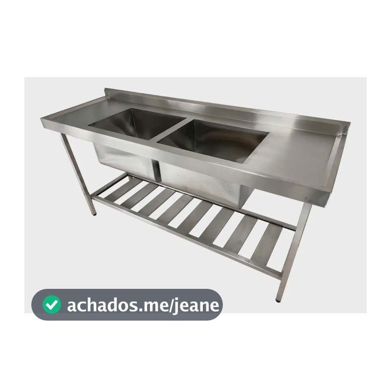 Pia De Aço Inox Industrial 180x60x90 Cm Cuba Dupla Nortinox