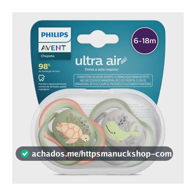 Chupeta Avent Ultra Air Baleia Tartaruga 6-18m Cor Baleia / Tartaruga