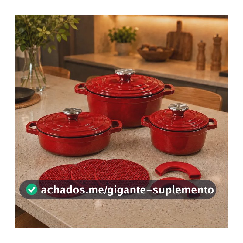 Jogo de Panelas Luxena Rosso 8 Peças Antiaderente Indução Vermelho