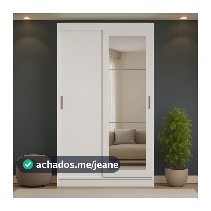Guarda-Roupa Solteiro Móveis Carraro 2 Portas Correr Espelho Branco