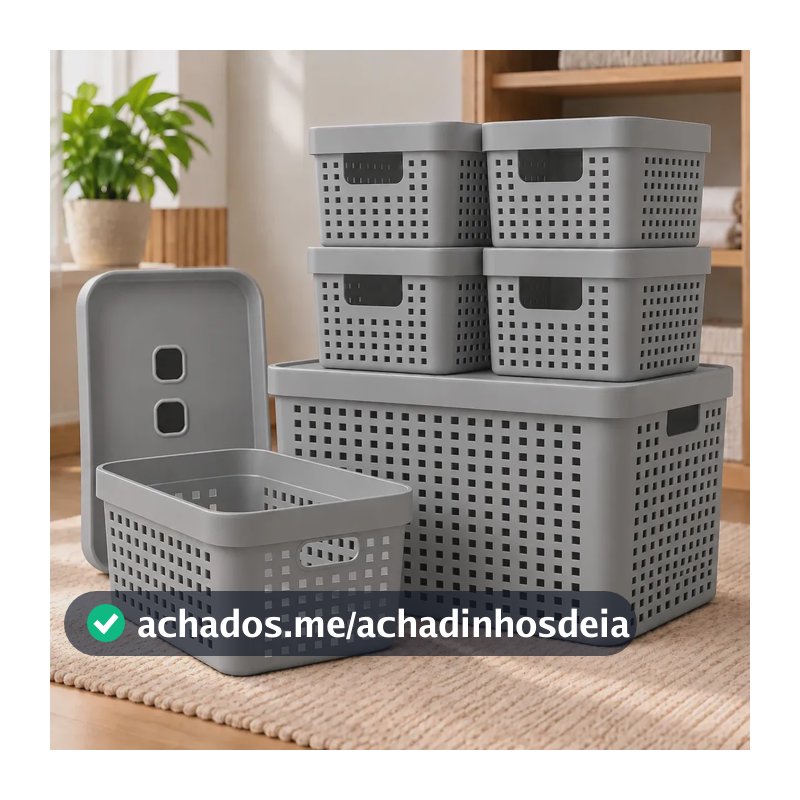 Kit 6 Caixas Organizadoras Com Tampa Invisivel 2l 4,5l 17l Cor Cinza