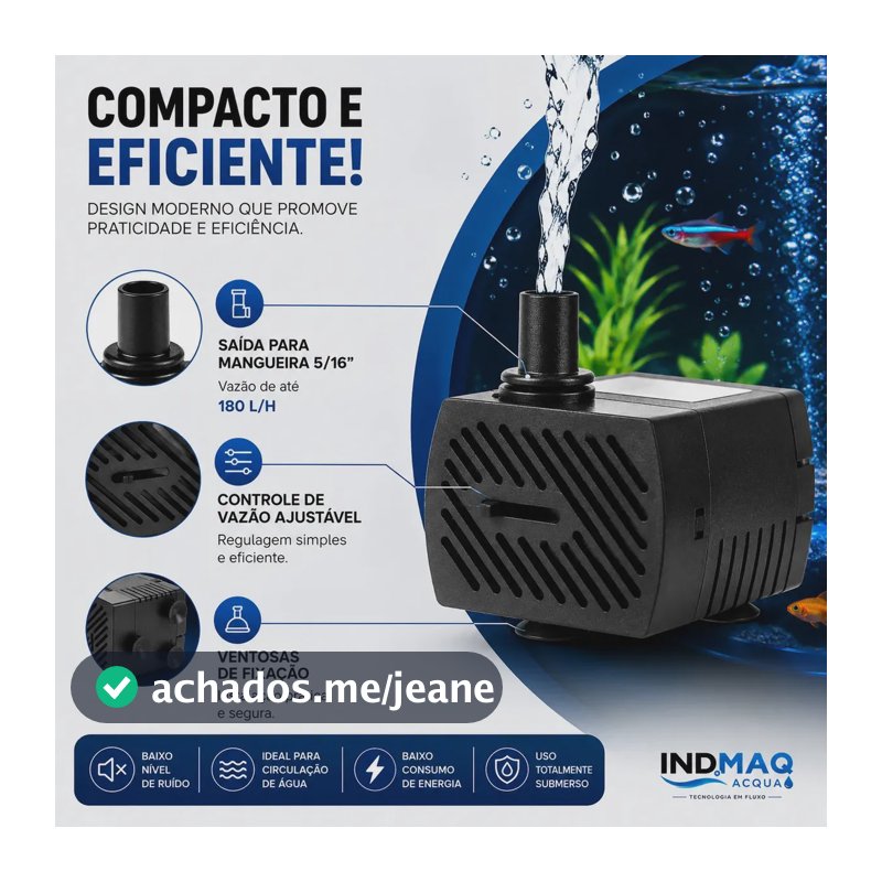 Bomba Submersa Bombinha Fonte Água Aquário 180l/h Indmaq