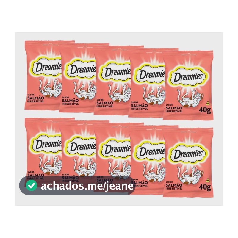 10 Petiscos Dreamies Salmão Para Gatos Adultos 40g