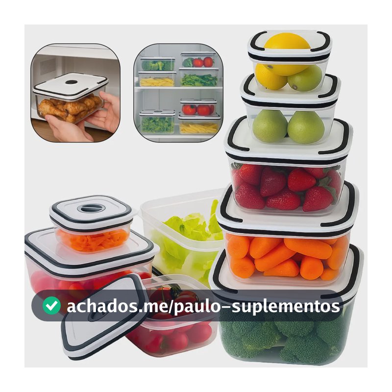 Kit 5 Potes Herméticos Com Tampas De Vedação Para Frezzer E Micro-ondas Quadrado - Aero Home