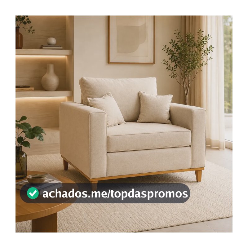Poltrona Liso Bege Sala Decorativa Sofá Madeira Luxo Premium Bege Liso