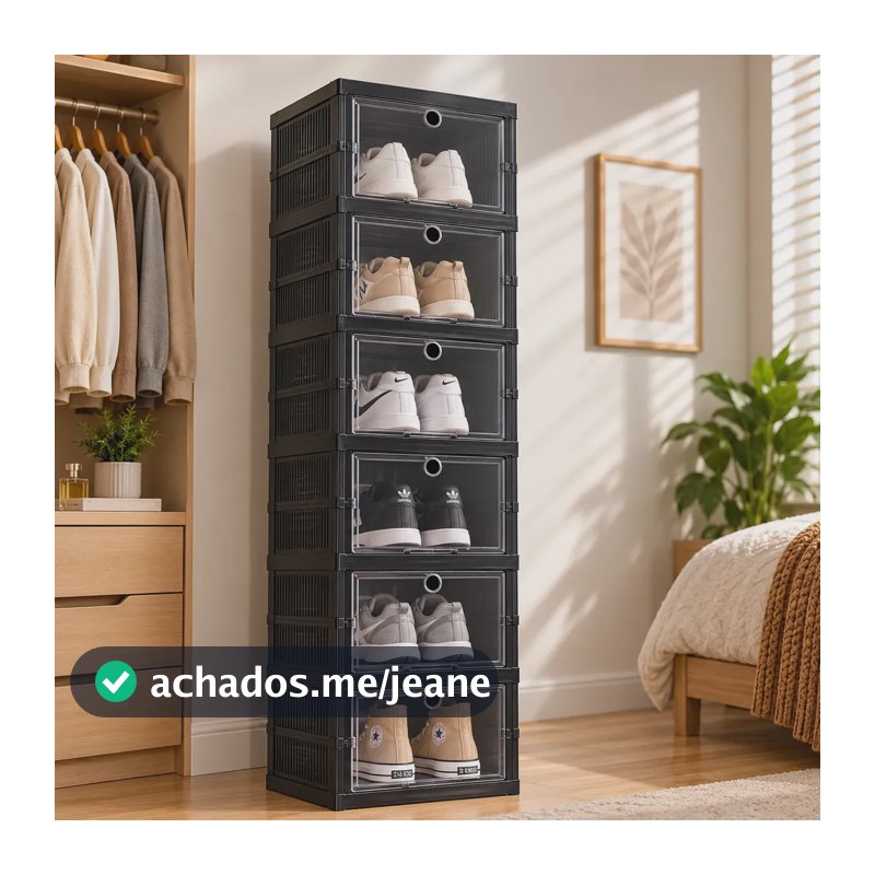 Sapateira Vertical Empilhável 6 Pares Organizador De Calçados Modular Preto Caixa de Tênis Fácil Montagem