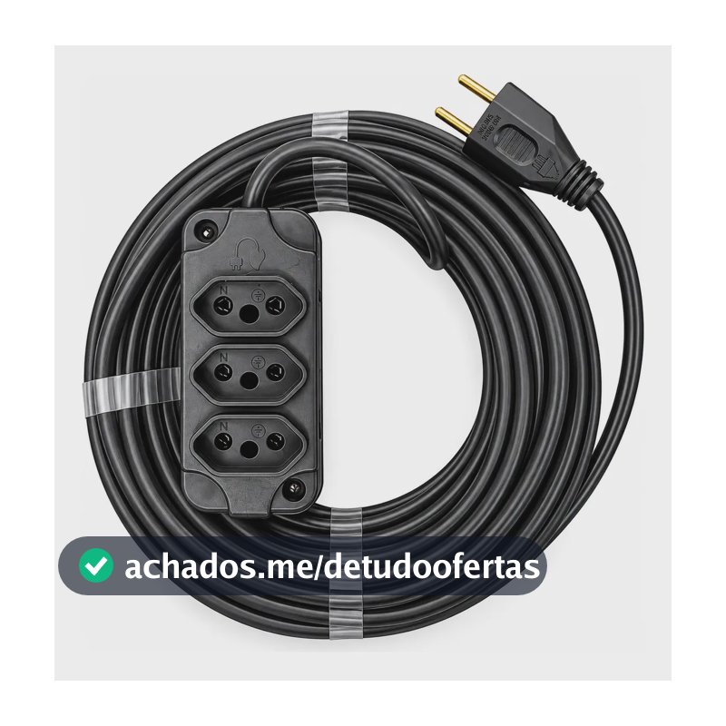 Extensão Elétrica 30 Metros Cabo Pp 2x1mm Régua 3 Tomadas Preto 127/220v