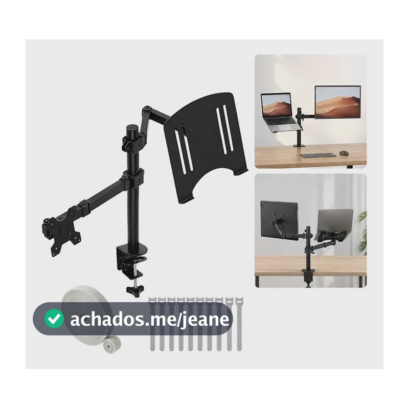 Suporte Articulado Noveve p/ Monitor e Notebook, de Mesa c/ Ajuste Ergonômico, p/ Telas de 10 a 32"
