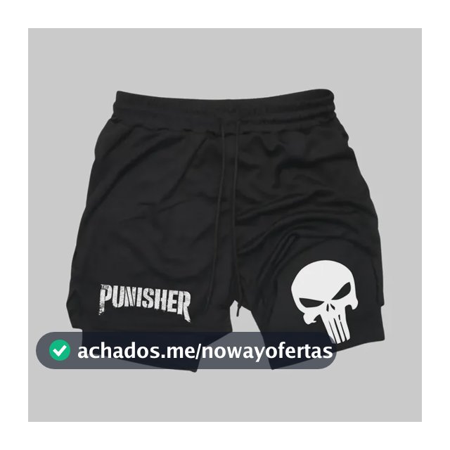 Short Dry-fit Compressão 2 Em 1 Academia Punisher Justiceiro