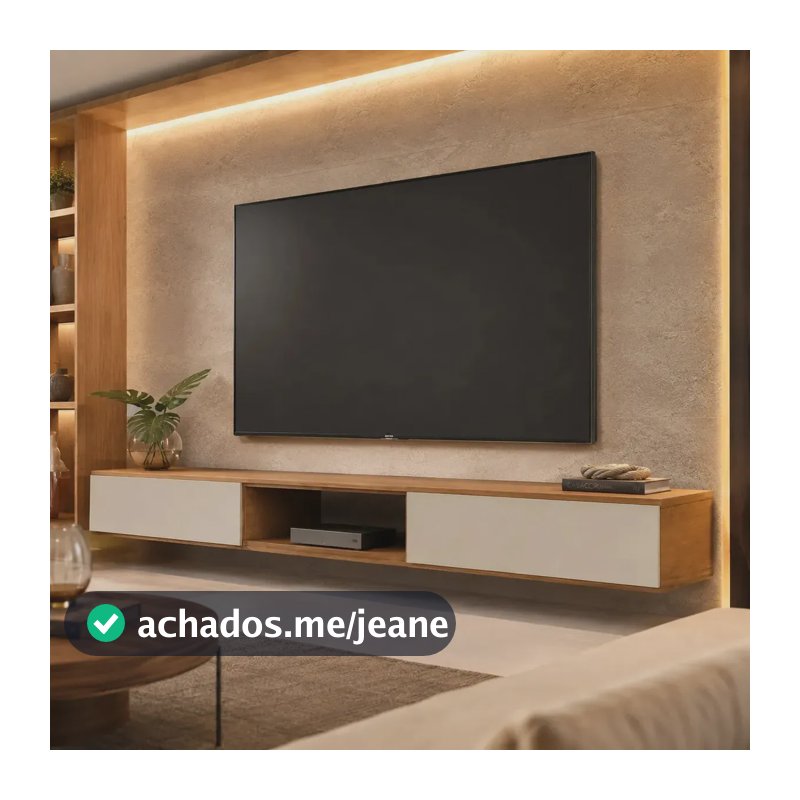 Rack Suspenso Para Tv Ate 72 Polegadas Nicho 1.8 Design Moderno Sala 2 Gavetas Cor Camaru-off White