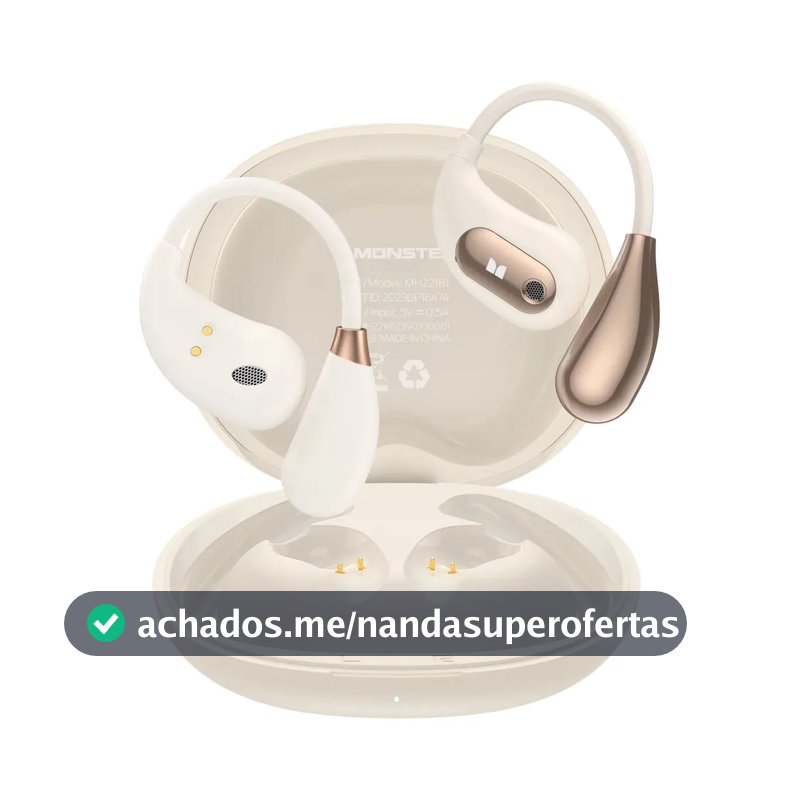 Fone de Ouvido Monster E29 Open-Ear Sem Fio Bluetooth, Branco com Cancelamento de Ruído e Microfone HD