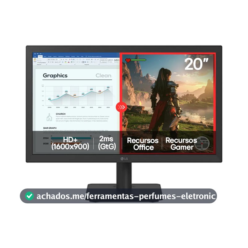 Monitor LG LED 20" - HD+, 75Hz, 2ms, HDMI/VGA, Modo Leitura, Flicker Safe, Black Stabilizer, Dynamic Action Sync, Preto- 20U401A