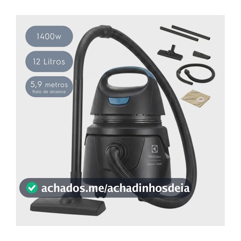 Aspirador de Pó e Água Electrolux 1400W 12 Litros 5,9 raio de ação Compacto Potente Função Sopro protetor térmico AWD01