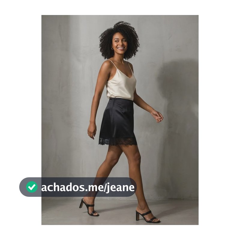 Saia Balse Feminina Cetim Com Barra Renda Modelo P Preto Liso M