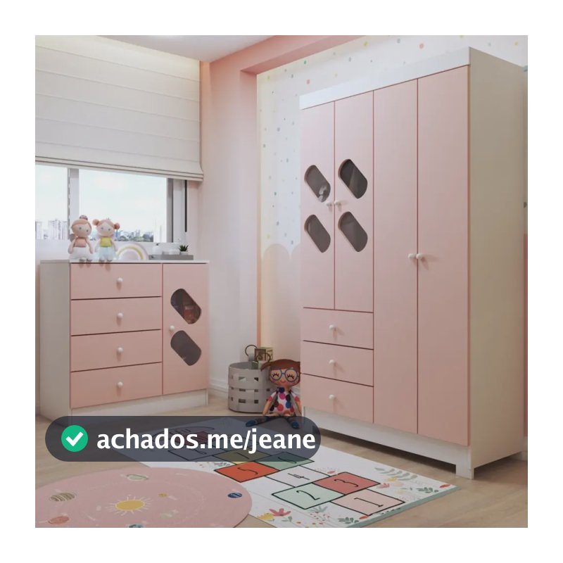 Quarto Infantil Completo Escotilha 5 Portas 7 Gavetas Cor Rosa