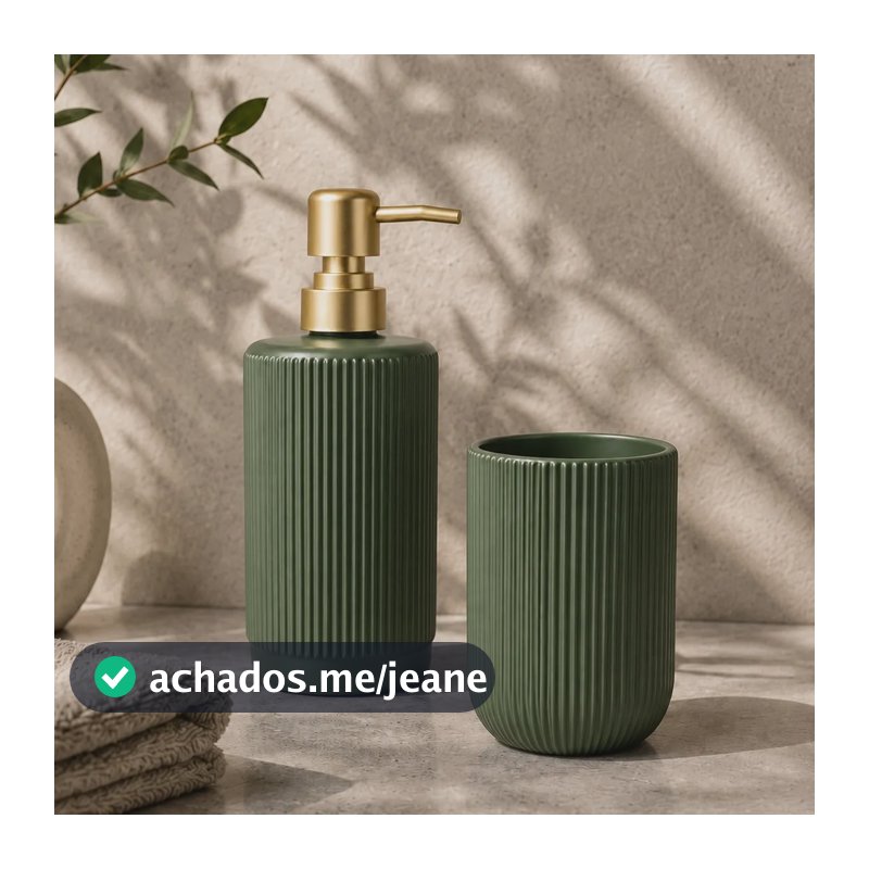 Kit Banheiro Lavabo Porta Sabonete Liquido Vidro Acessórios Verde-musgo