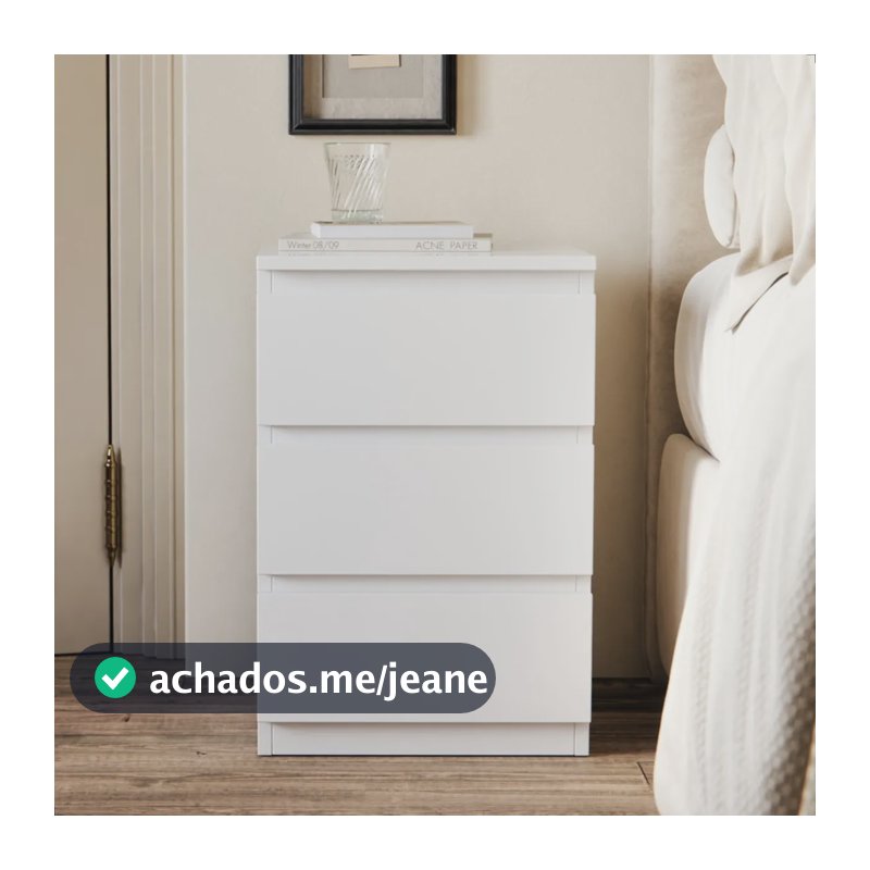 Mesa De Cabeceira Retrô Com 3 Gavetas Criado Para Quarto Laqueado Branco